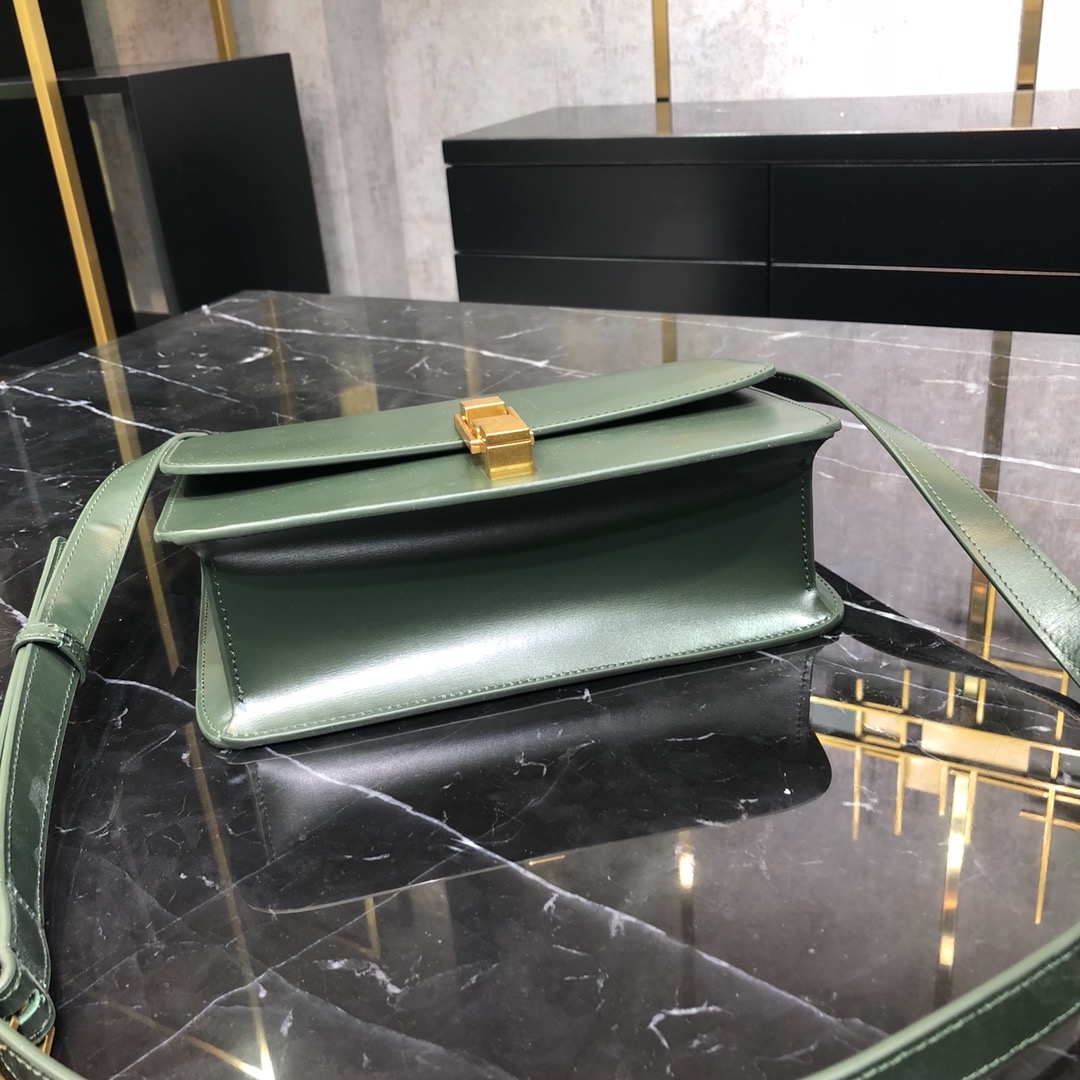 Saint Laurent Calfskin Le Carre Box Handbag Shoulder Bag Green 633214